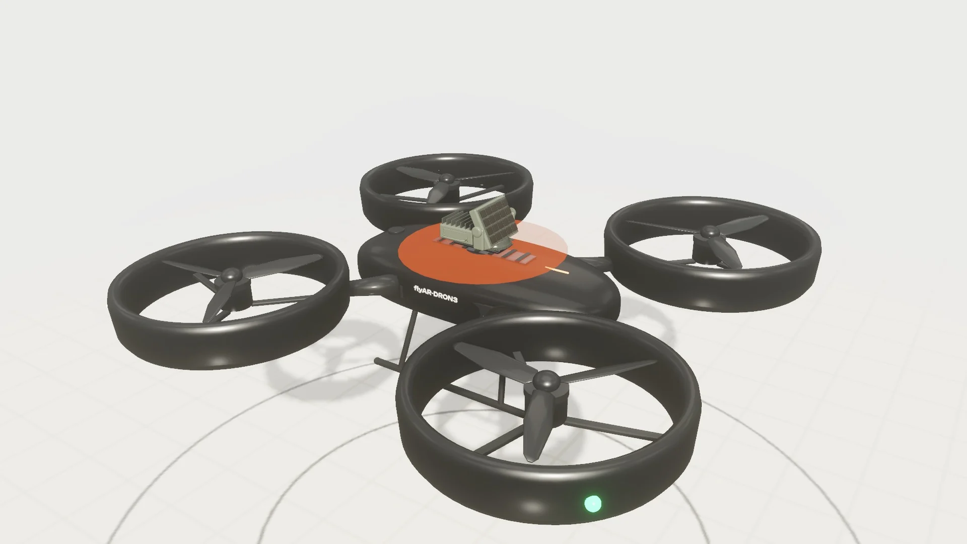 A drone in the configurator with a module snapping onto its top mount