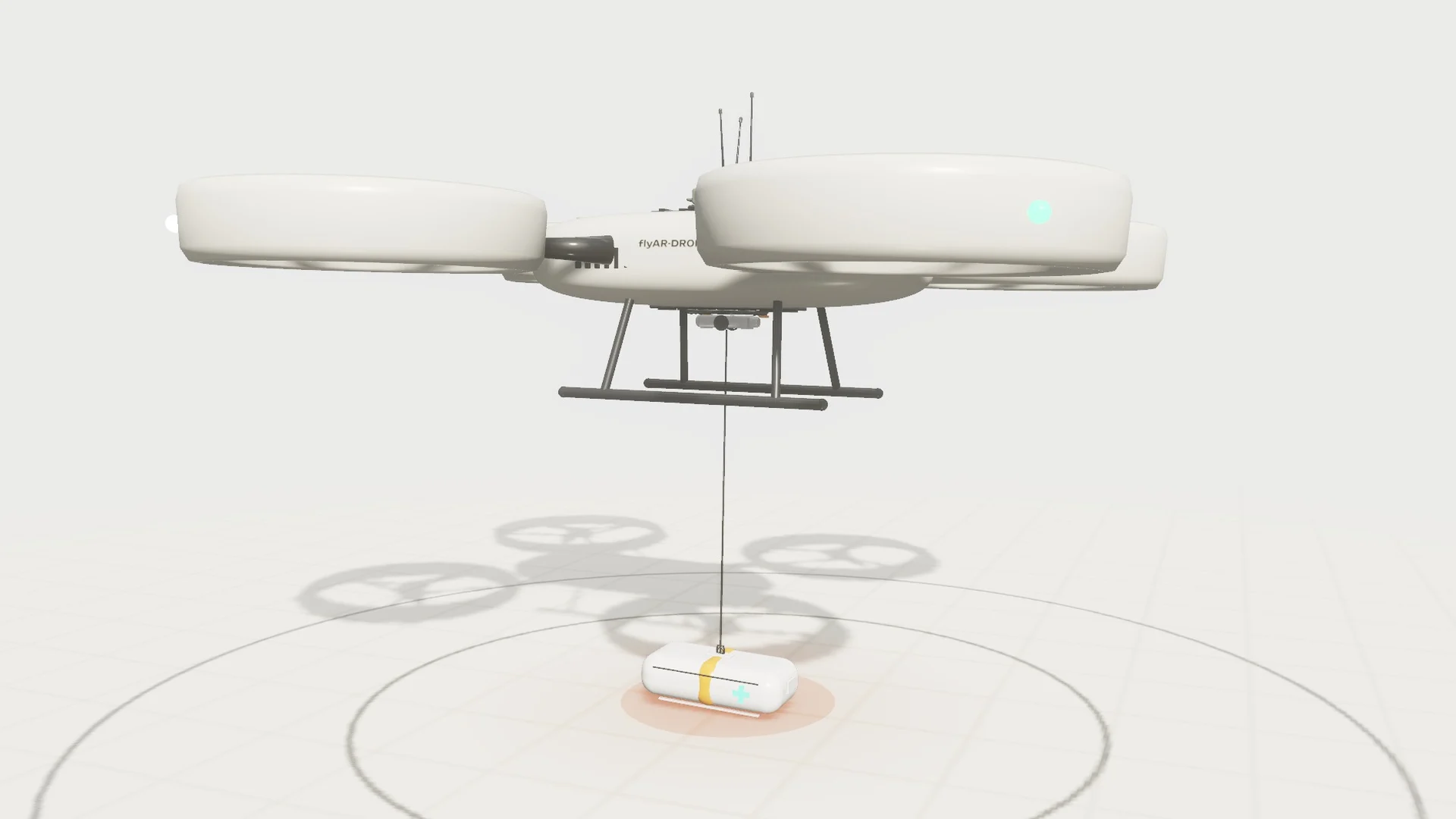 The drone winch lowering a medical pod