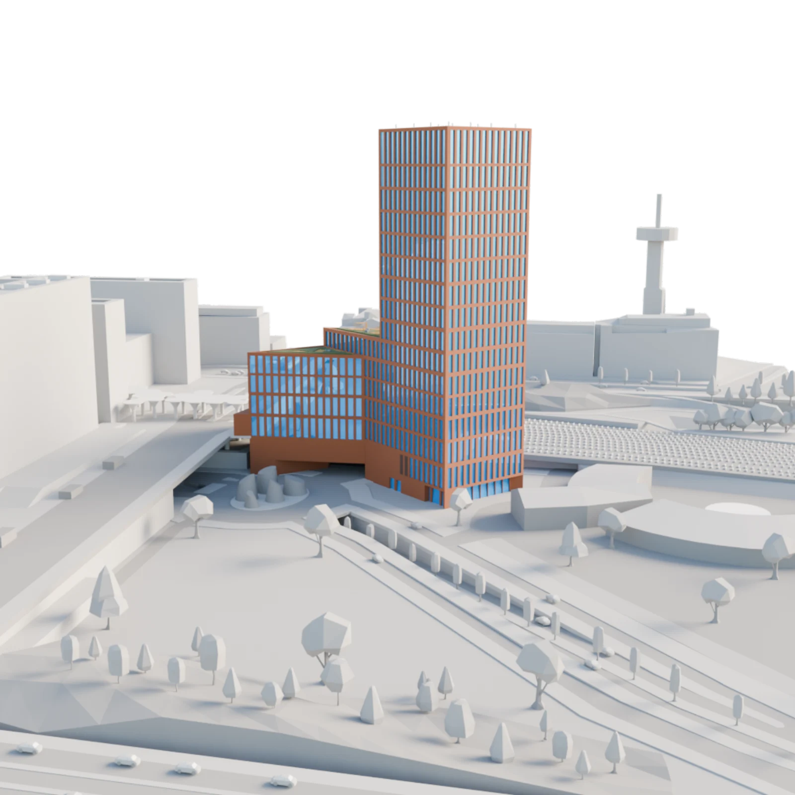 Pasila context. The future tower shown in the wider city setting.