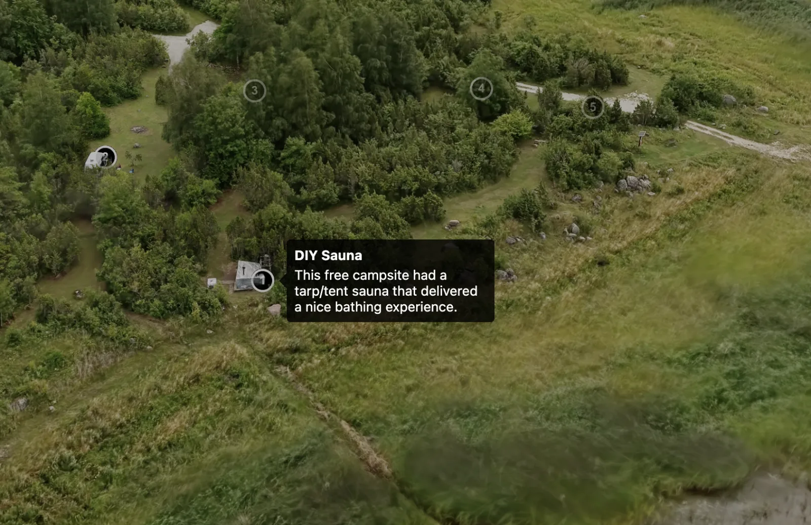 Interactive sauna hotspot opened inside the Oosaare Gaussian splat tour.