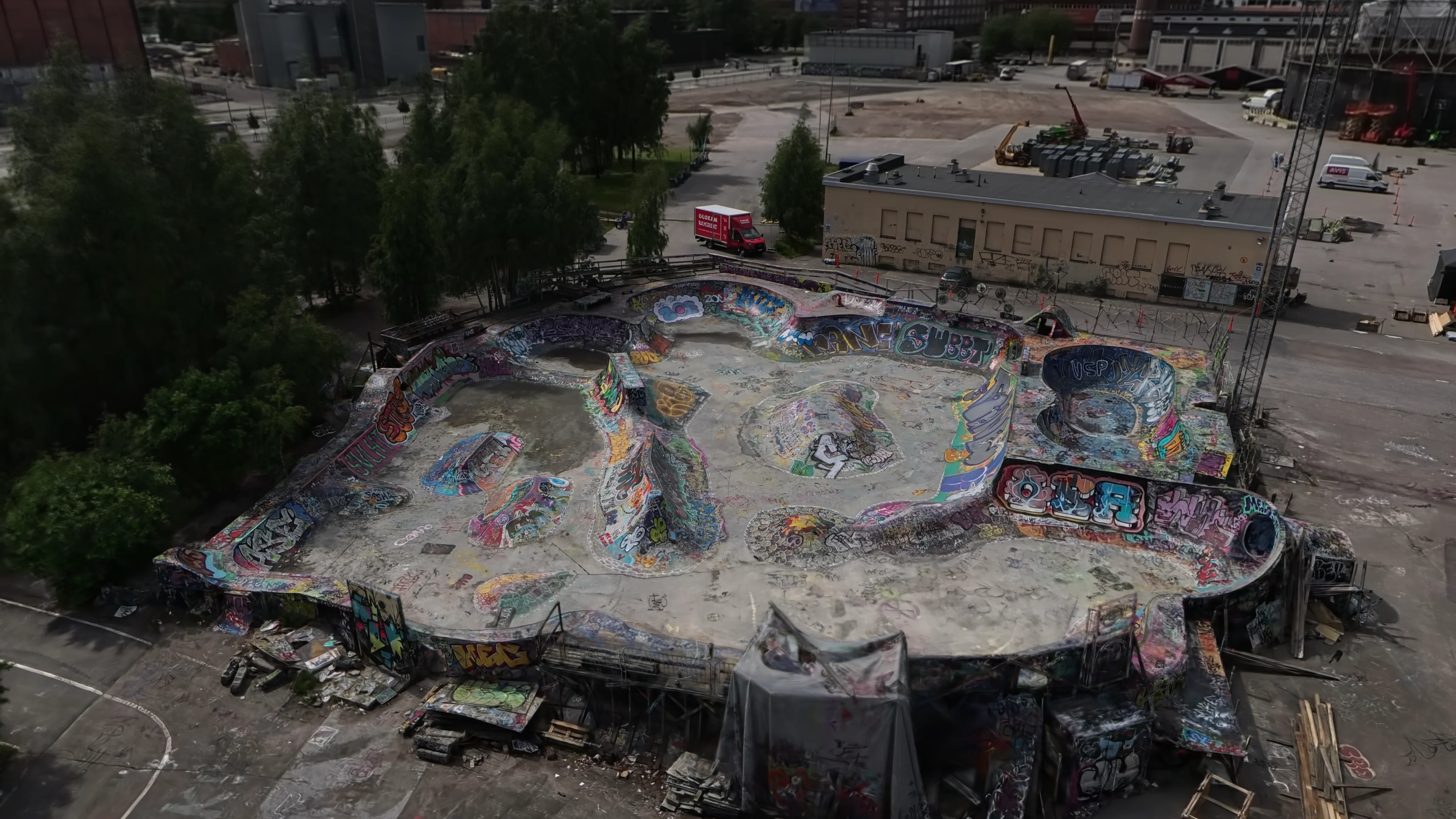 Suvilahti DIY from above, a still render of the trained 3DGS