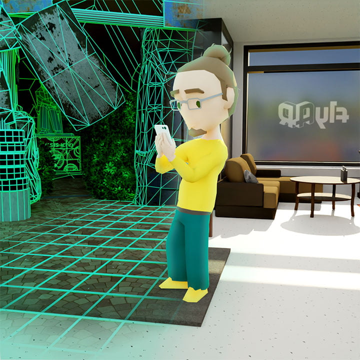 Spatial AR content anchors to a pre-scanned space